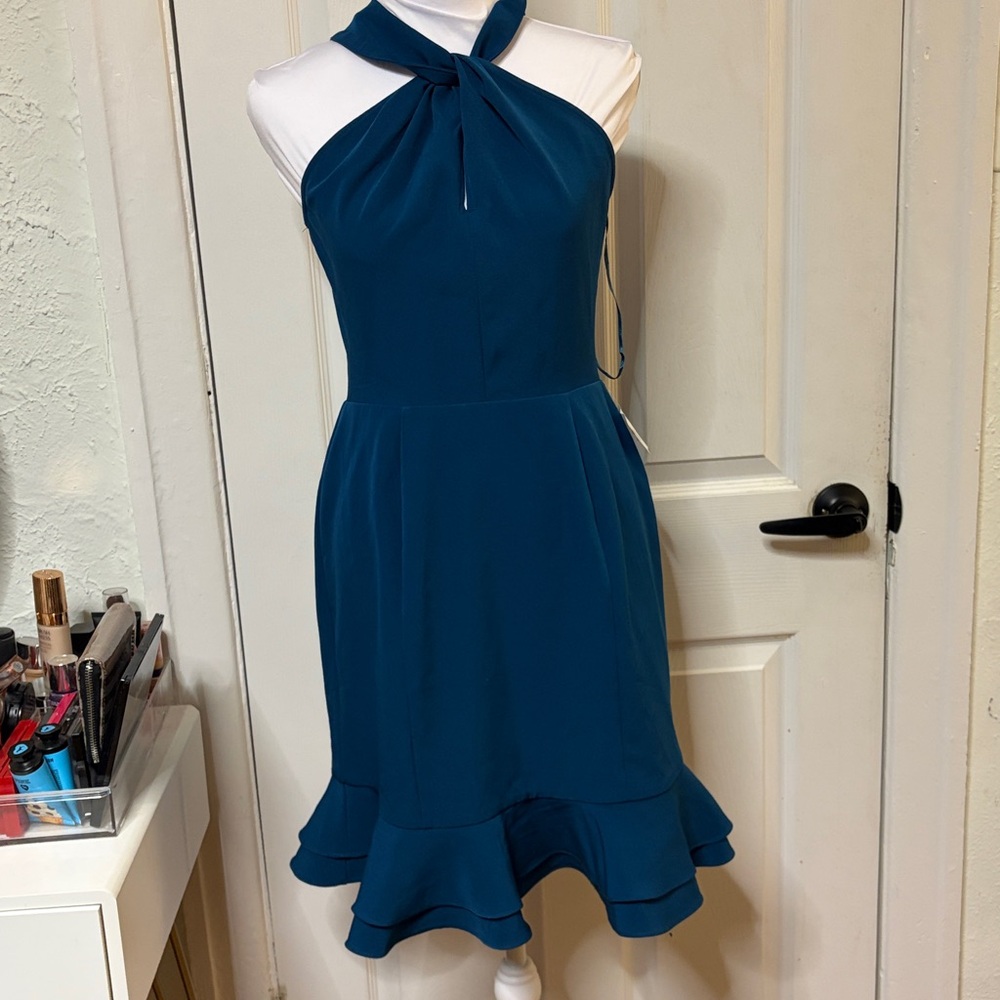 19 Cooper Teal Backless Dress with Lace Detail